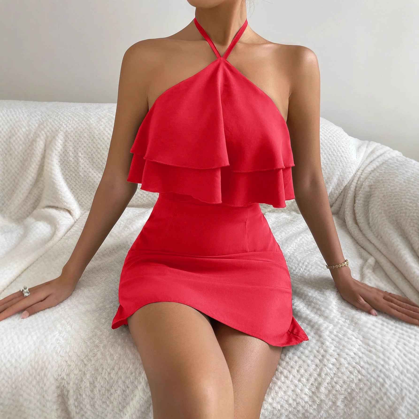 Halter Neck Sleeveless Sheath Dress – Minimalist Solid Colour