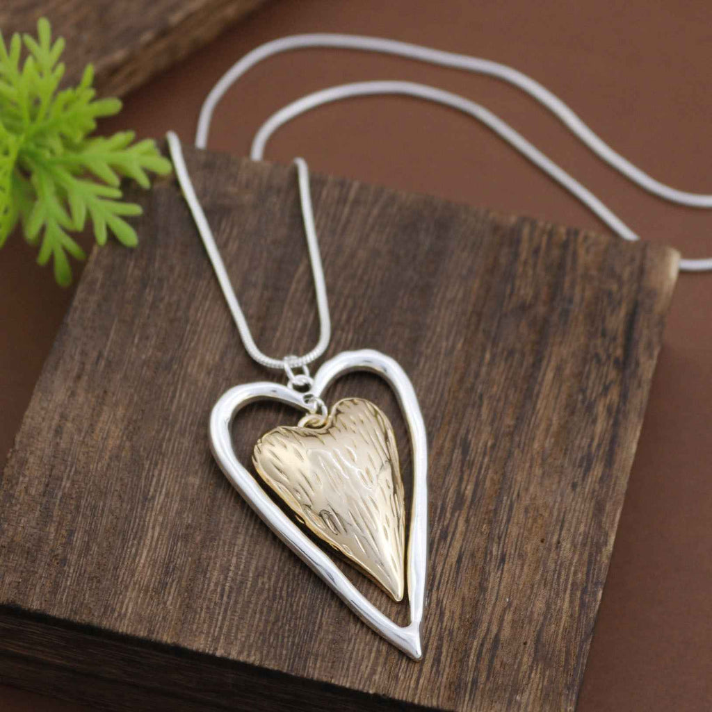 Heart Pendant Long Necklace – Gold & Rose Gold Electroplated Alloy