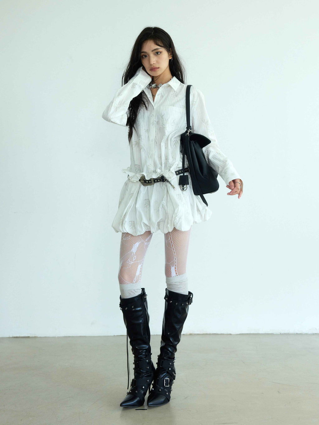 Chinese-Style Pleated Shirt Dress with Belt — Literary Vintage
