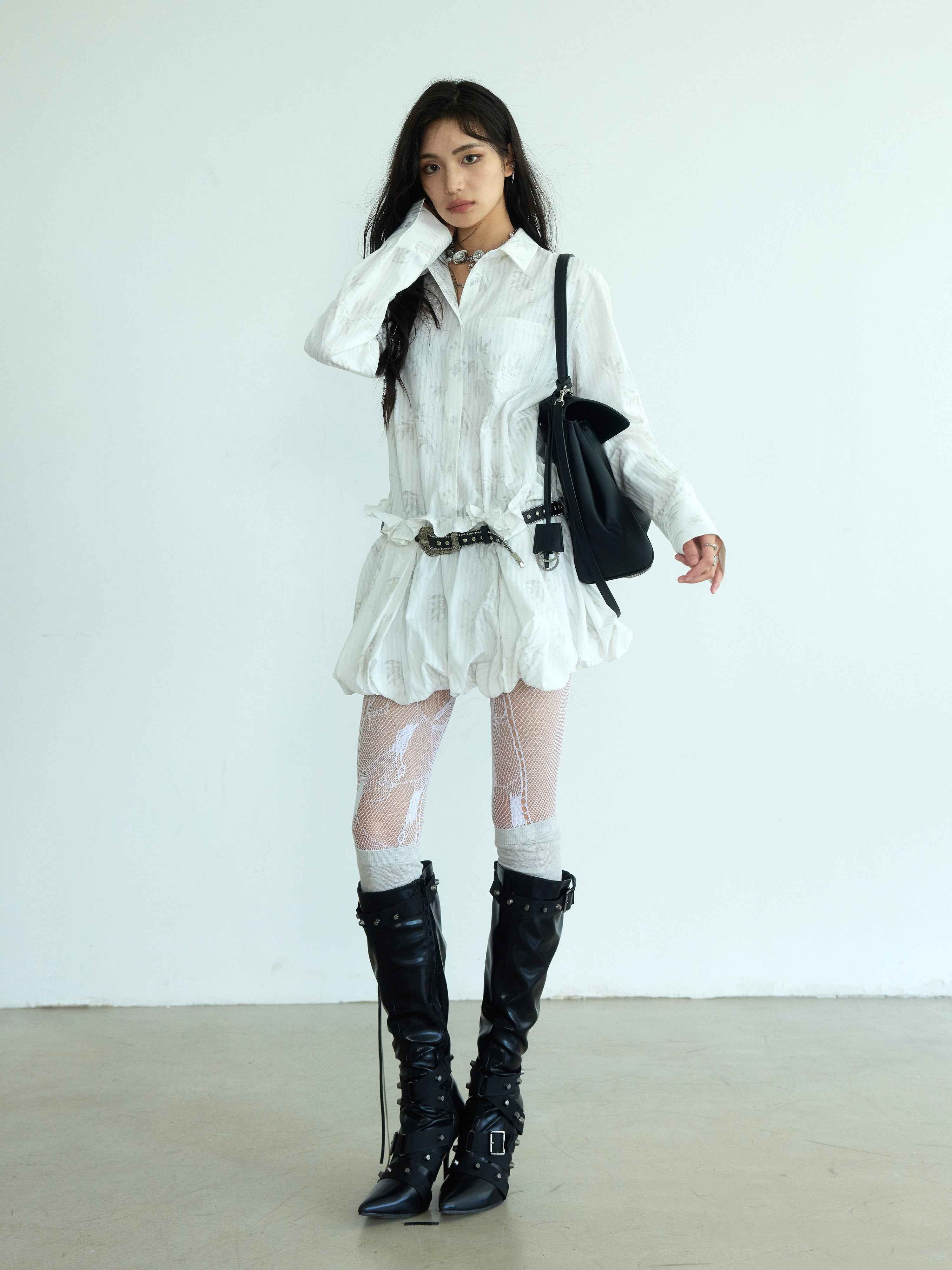 Chinese-Style Pleated Shirt Dress with Belt — Literary Vintage