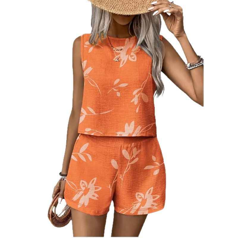 Floral Print Tank Top & Shorts Two-Piece Set