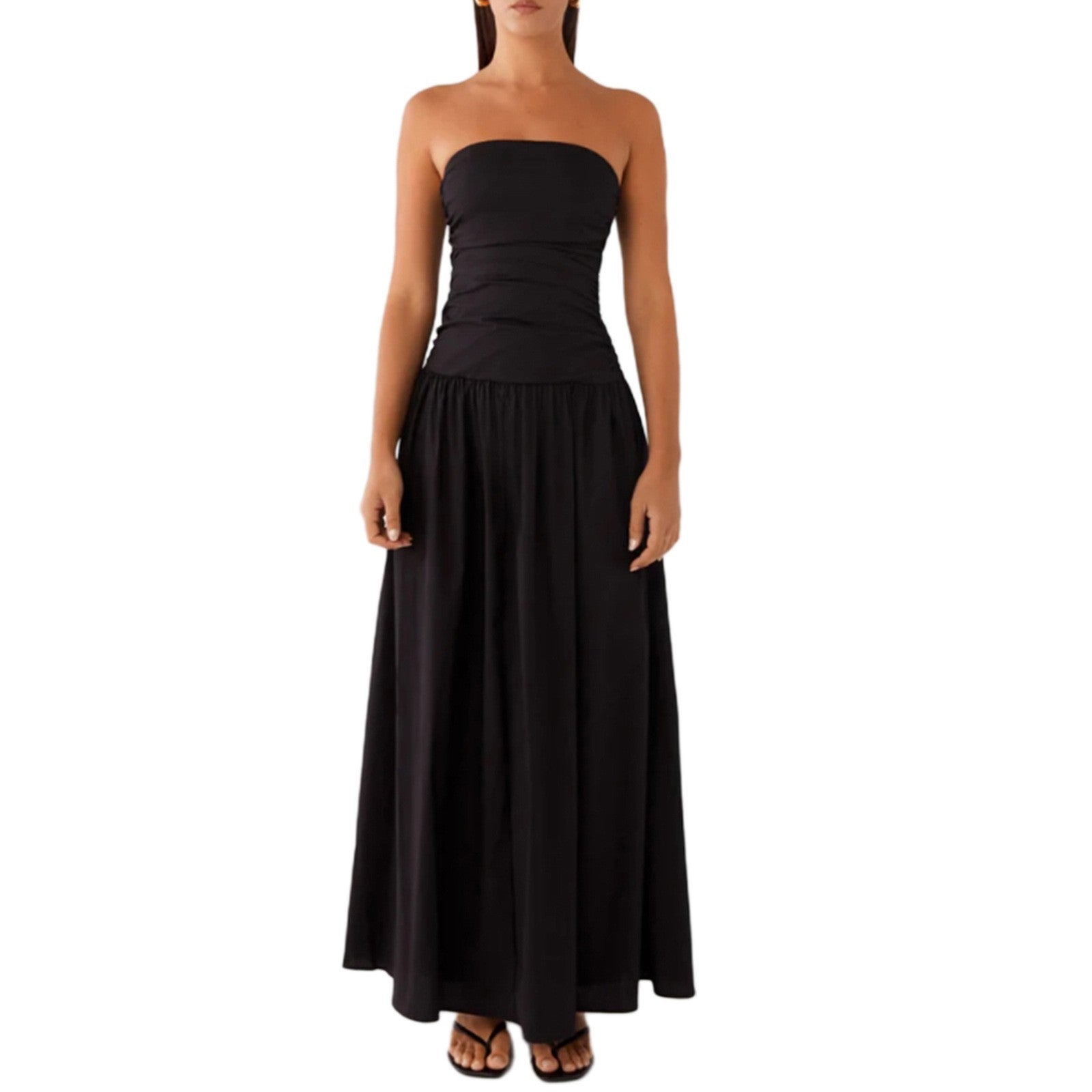 Strapless Pleated Patchwork Printed Dress