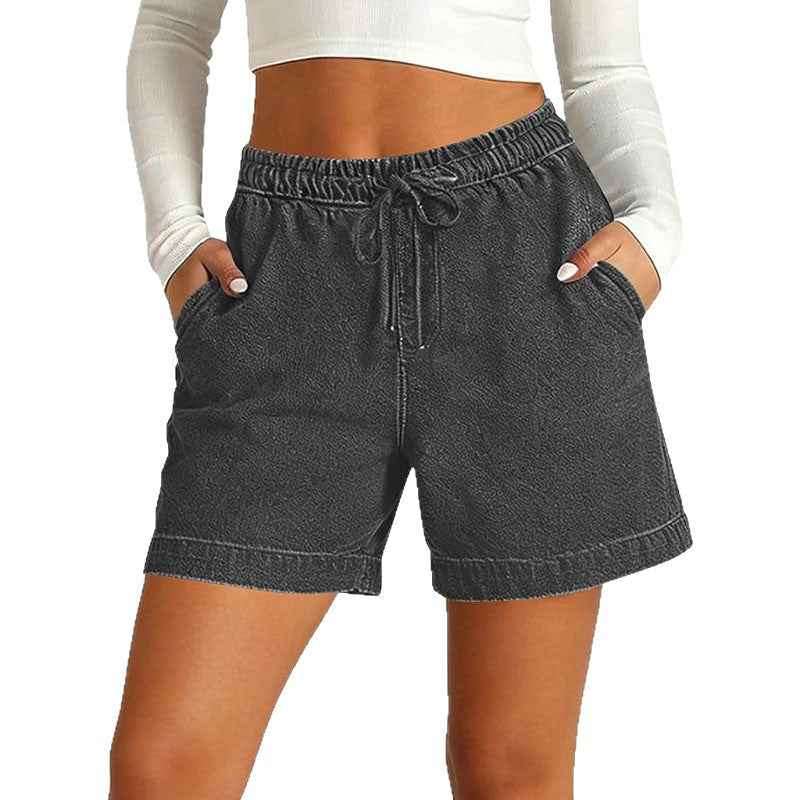 Women's High-Waist Denim Shorts – Cropped, Retro Style with Pockets