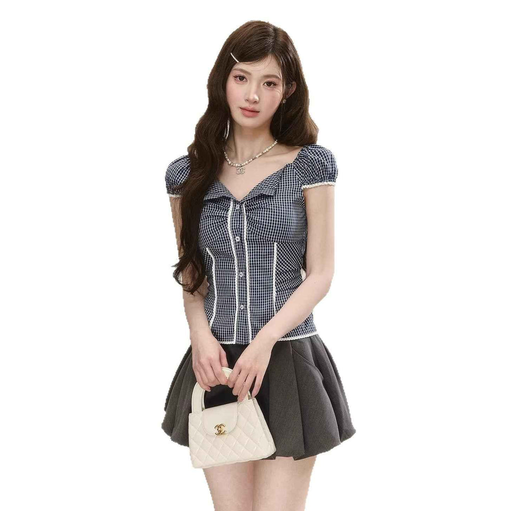 Women's Lace-Trimmed Plaid Shirt