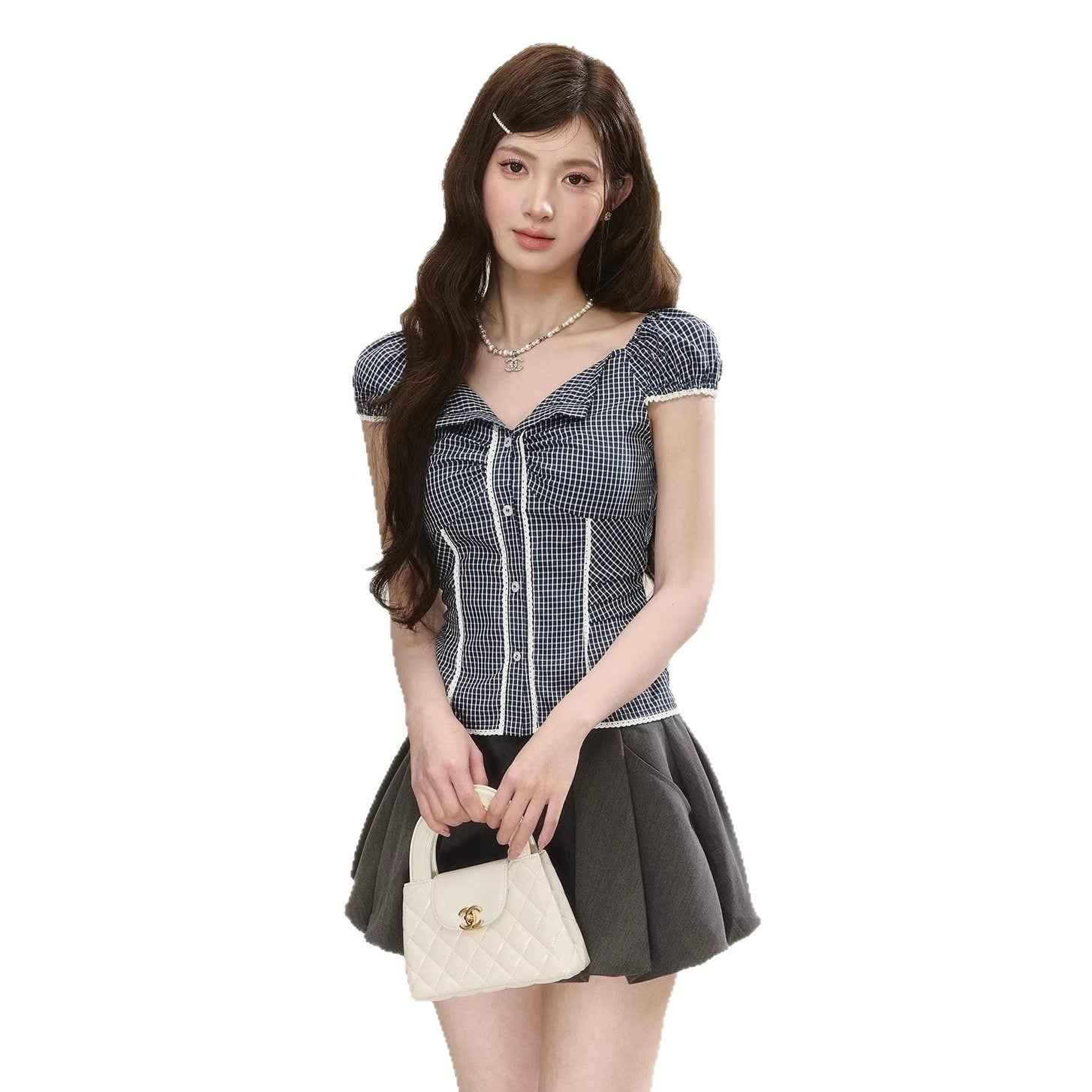 Women's Lace-Trimmed Plaid Shirt