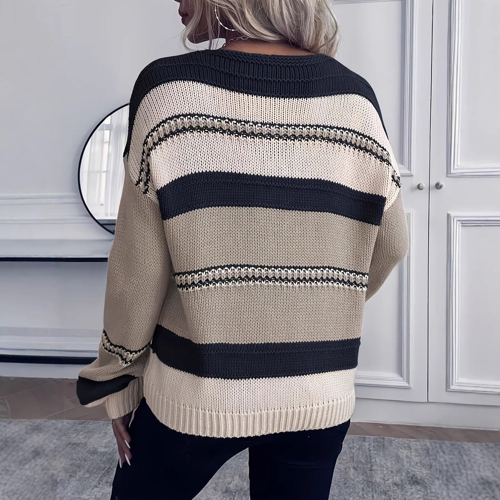 Color Block Wool Blend Pullover Sweater