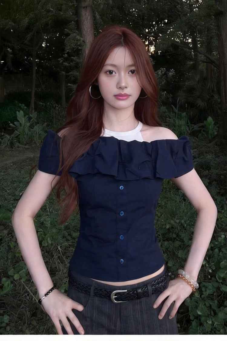 Off-shoulder Lace-trimmed Waist-cinching Blouse For Women