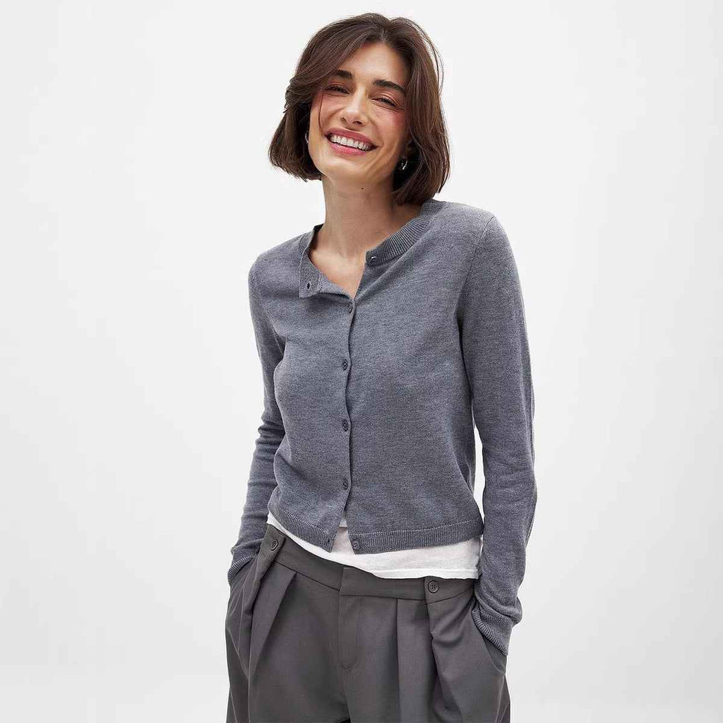 Viscose Knit Crew Neck Top | Slim Fit Long Sleeve Cardigan