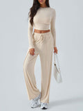Long-Sleeve Top & Wide-Leg Pants Set – Solid Colour Co-ord