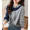 Women's Color-Block Hoodie – Loose Fit Drawstring Sweatshirt
