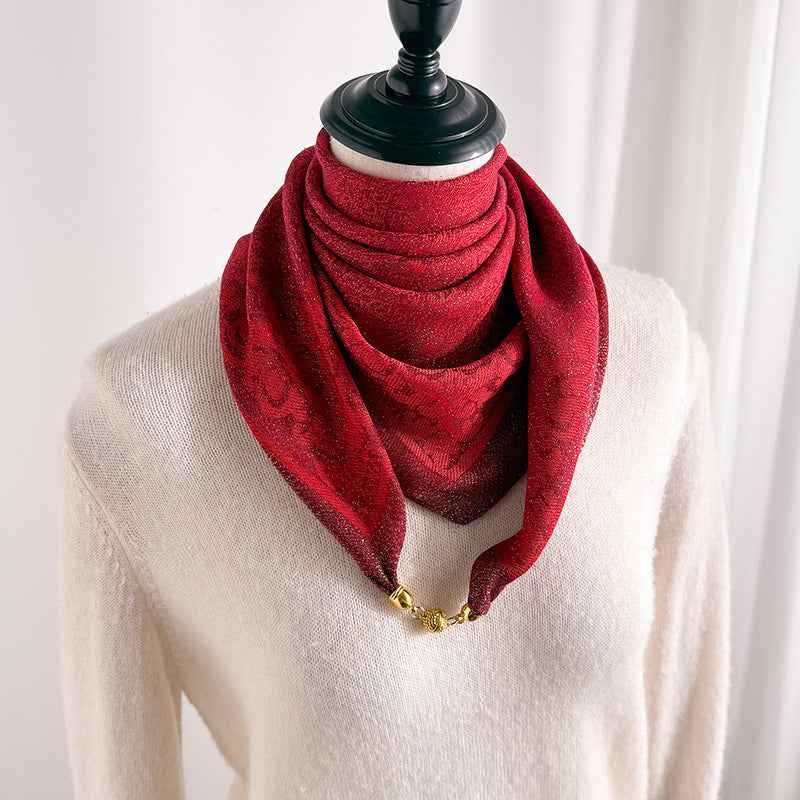 Women's Square Silk-Style Scarf with Magnetic Clasp – 6 Prints