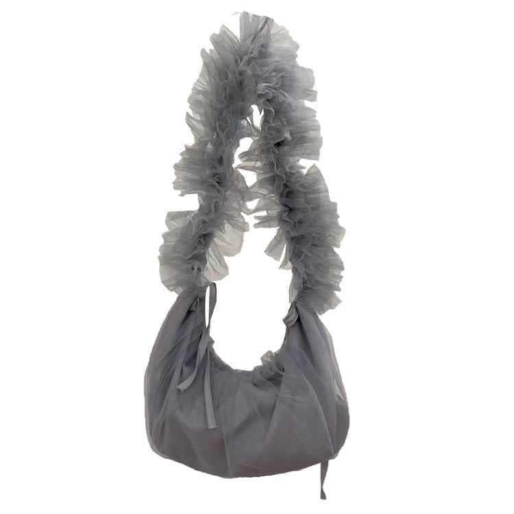 Ruffled Mesh Drawstring Shoulder Bag — Lightweight, Sweet Style, 3 Colours