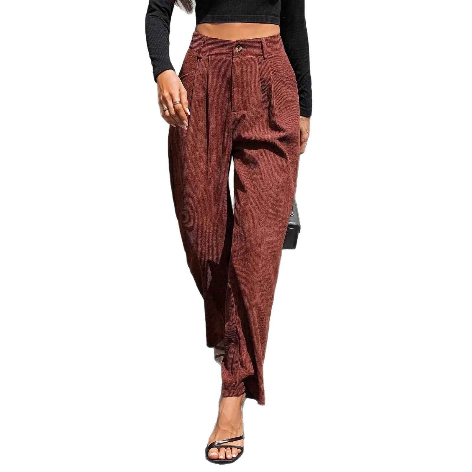 Retro Corduroy Harem Pants — High Waist, Full Length