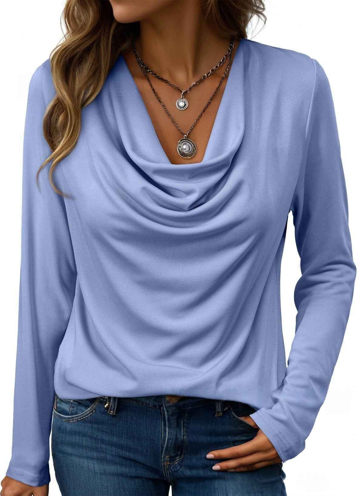 Womens Turtleneck Long-sleeve Loose-fitting Top