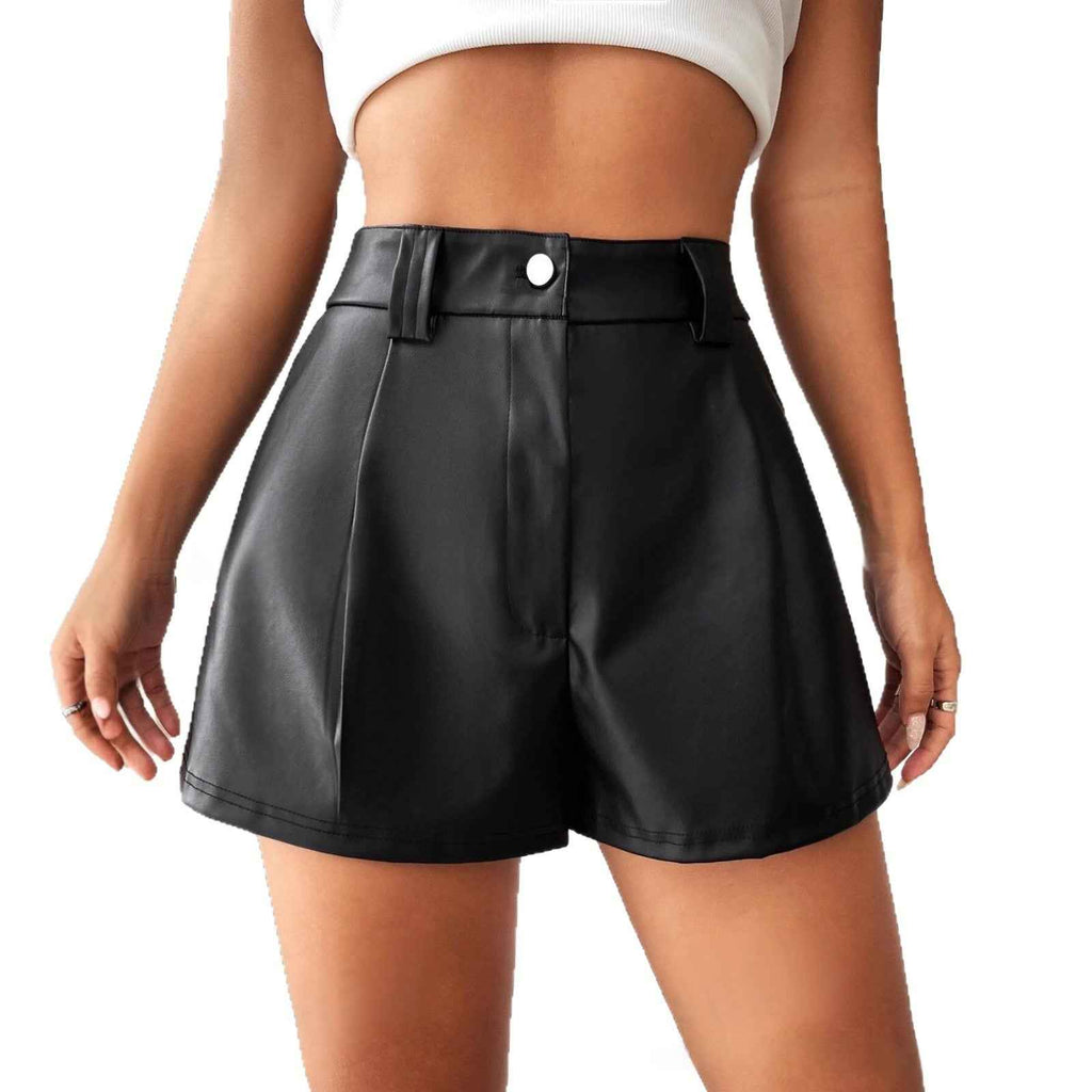 Women's High-Waist Slim Leather Patchwork Shorts