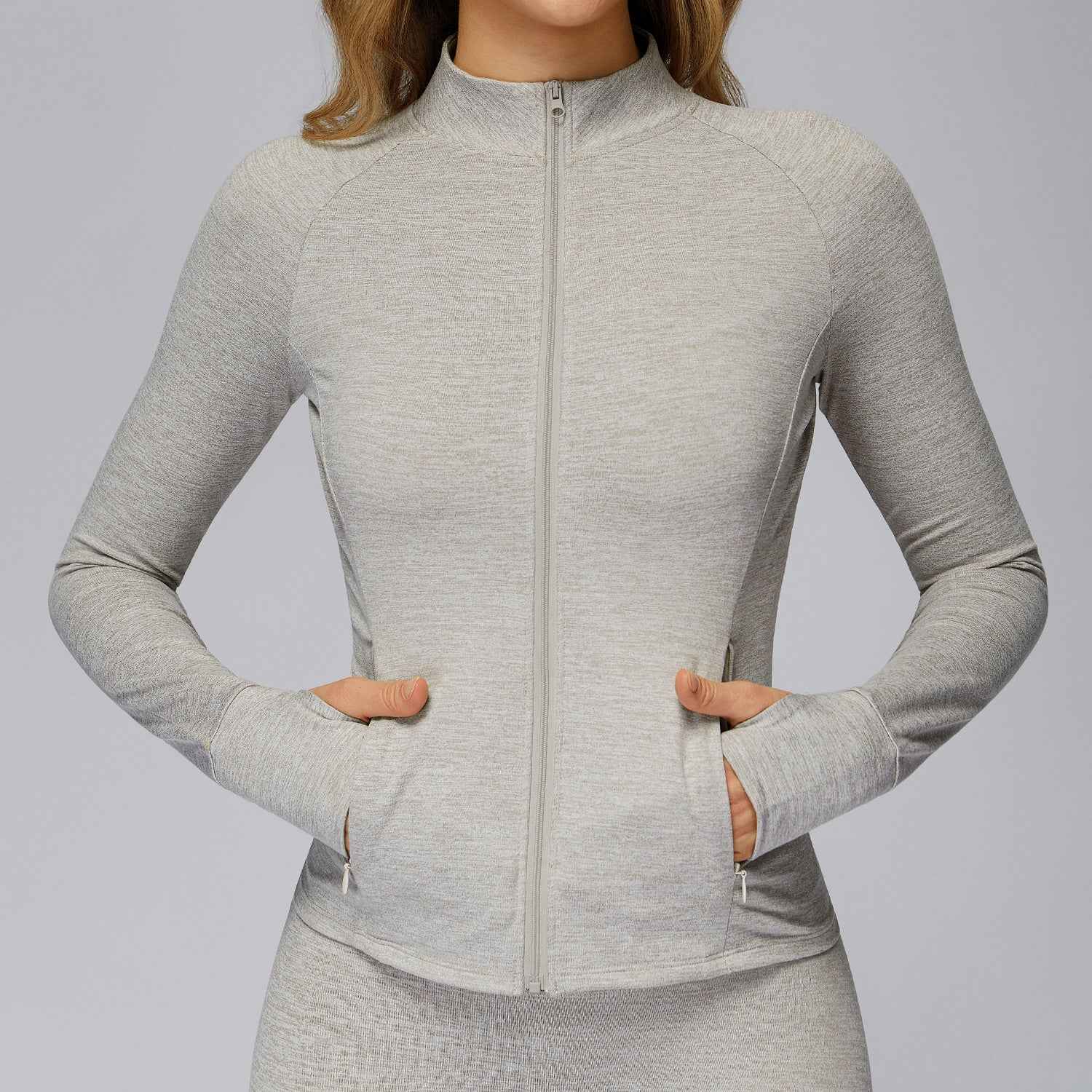 Brushed Long-sleeve Jacket With Zip Pockets Quick-drying And Form-fitting