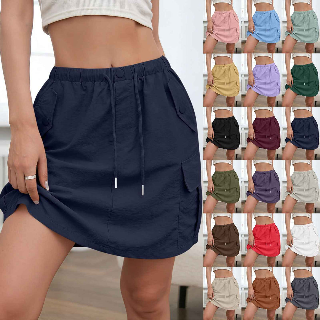 Women's A-Line Midi Skirt – Drawstring Waist, 18 Colours, S–XXL
