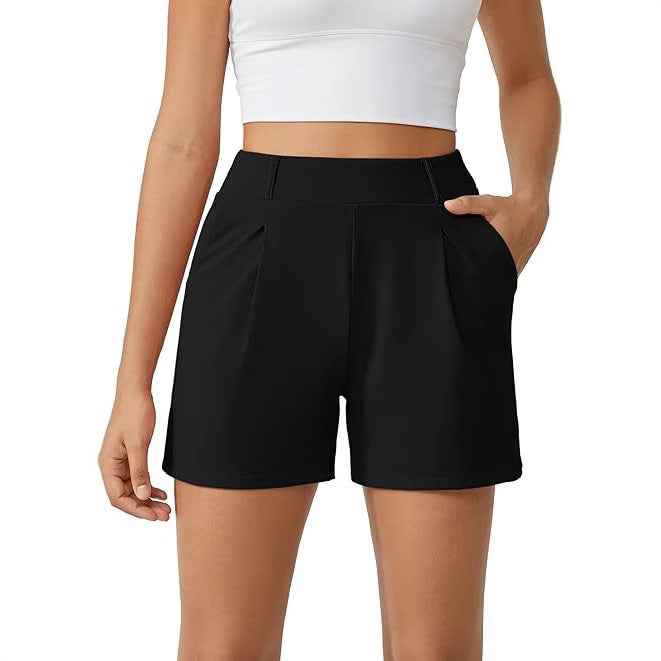 Women's Mid-Waist Colour-Block Chenille Straight-Leg Shorts