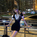 Black Patchwork Sheath Dress with Regular Sleeves