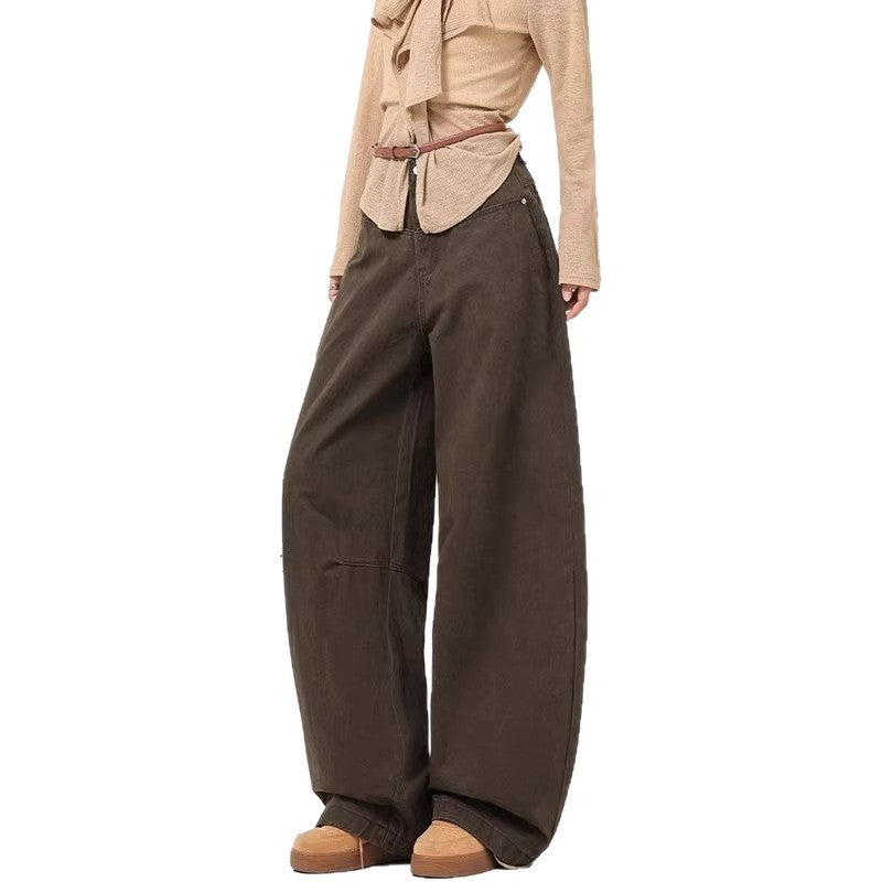 High-Waist Vintage Wide-Leg Denim Jeans — Coffee Brown