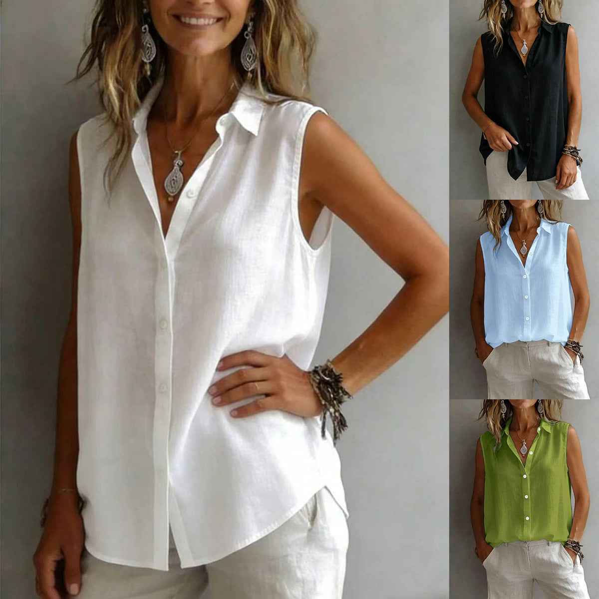 Lapel Sleeveless Patchwork Casual Shirt
