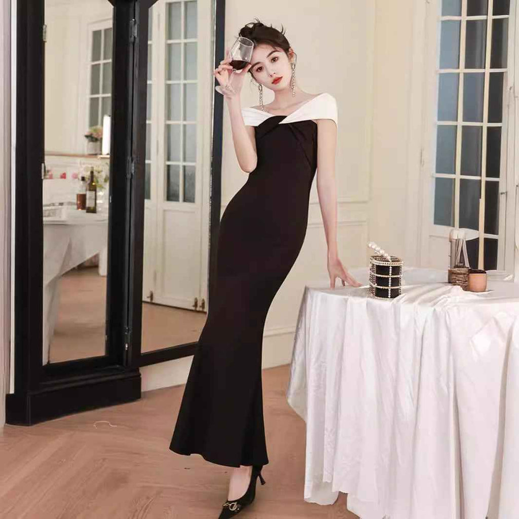 Women's Off-Shoulder Mermaid Evening Gown — Black & Red