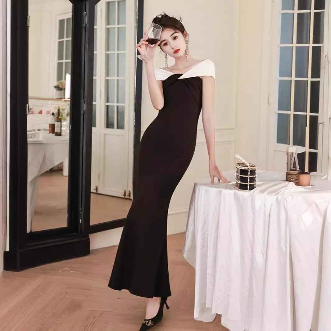 Women's Off-Shoulder Mermaid Evening Gown — Black & Red