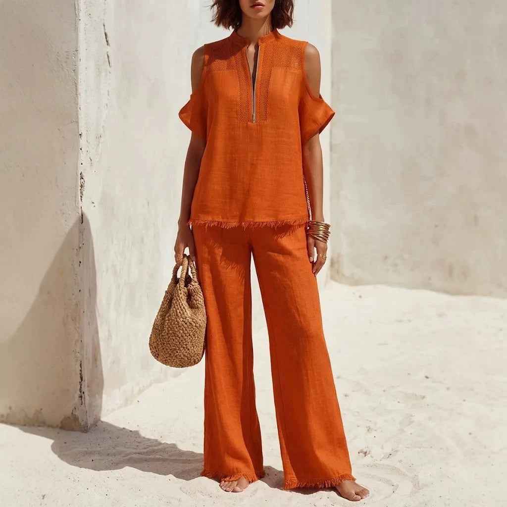 Fashion Short-Sleeve Off-Shoulder Pantsuit