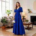 Solid-color Short-sleeve High-waisted Long Dress For Women