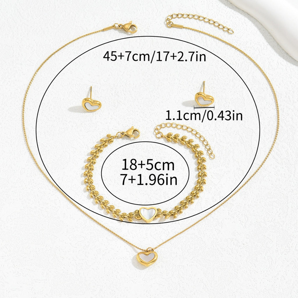Gold-Tone Heart Necklace, Bracelet and Earrings Set - three-piece set and dimensions