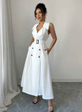 Sleeveless Double-Breasted Polo Collar A-Line Mini Dress