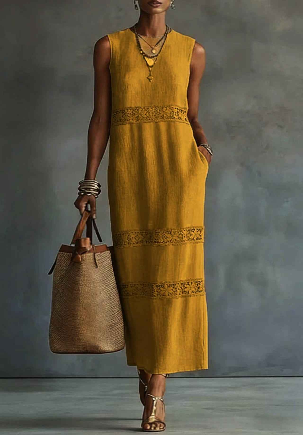 Womens Elegant Solid-color Lace Casual Dress