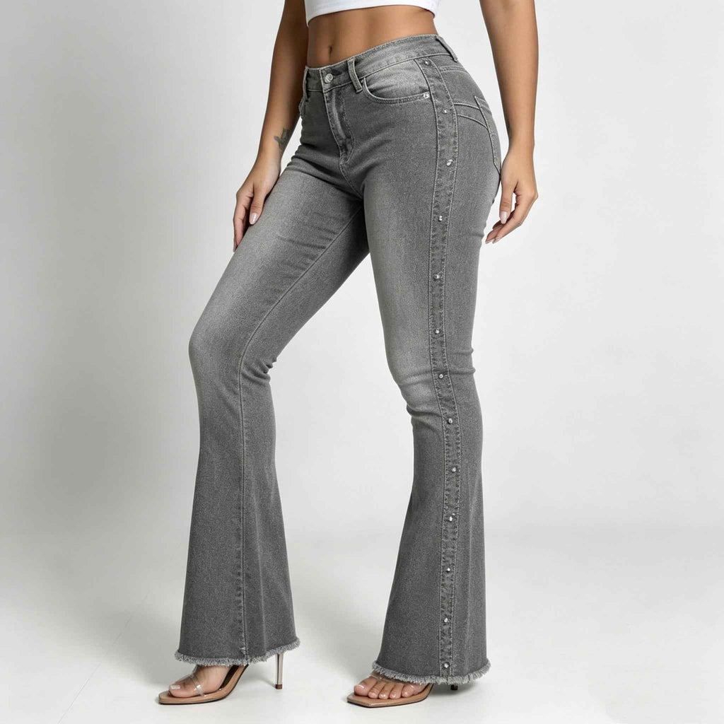 High-Waisted Studded Flare Jeans
