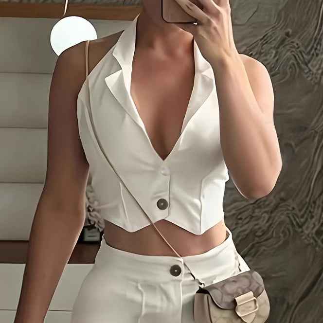 Small V-neck Back Tie Camisole And Wide-leg Casual Pants