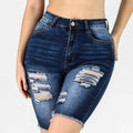 High-Waisted Skinny Denim Shorts – Distressed Wash