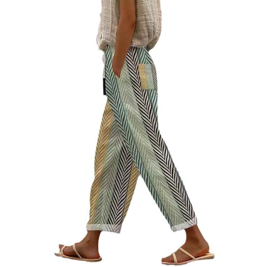 Elastic Waist Drawstring Casual Pants — Striped Print, S–3XL, 16 Colours