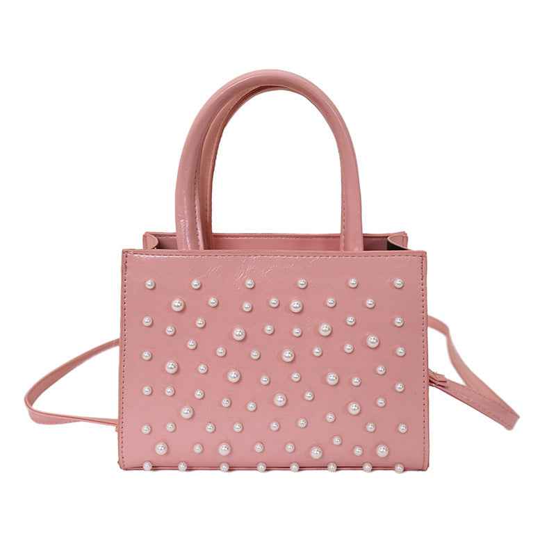 Solid-color Sweet Small Square Handbag With Rivets Single-shoulder Style
