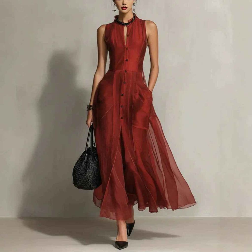 Sleeveless Midi Dress – Relaxed Fit Straight Minimalist Office Dress