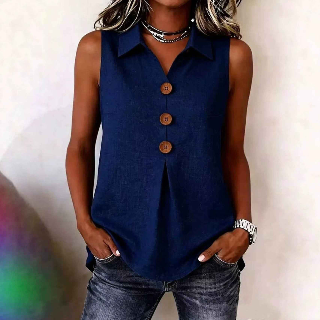 Women's Notch Neck Sleeveless Button Vest