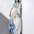 Printed 3/4-Sleeve Top & Wide-Leg Trousers Set — Summer Casual