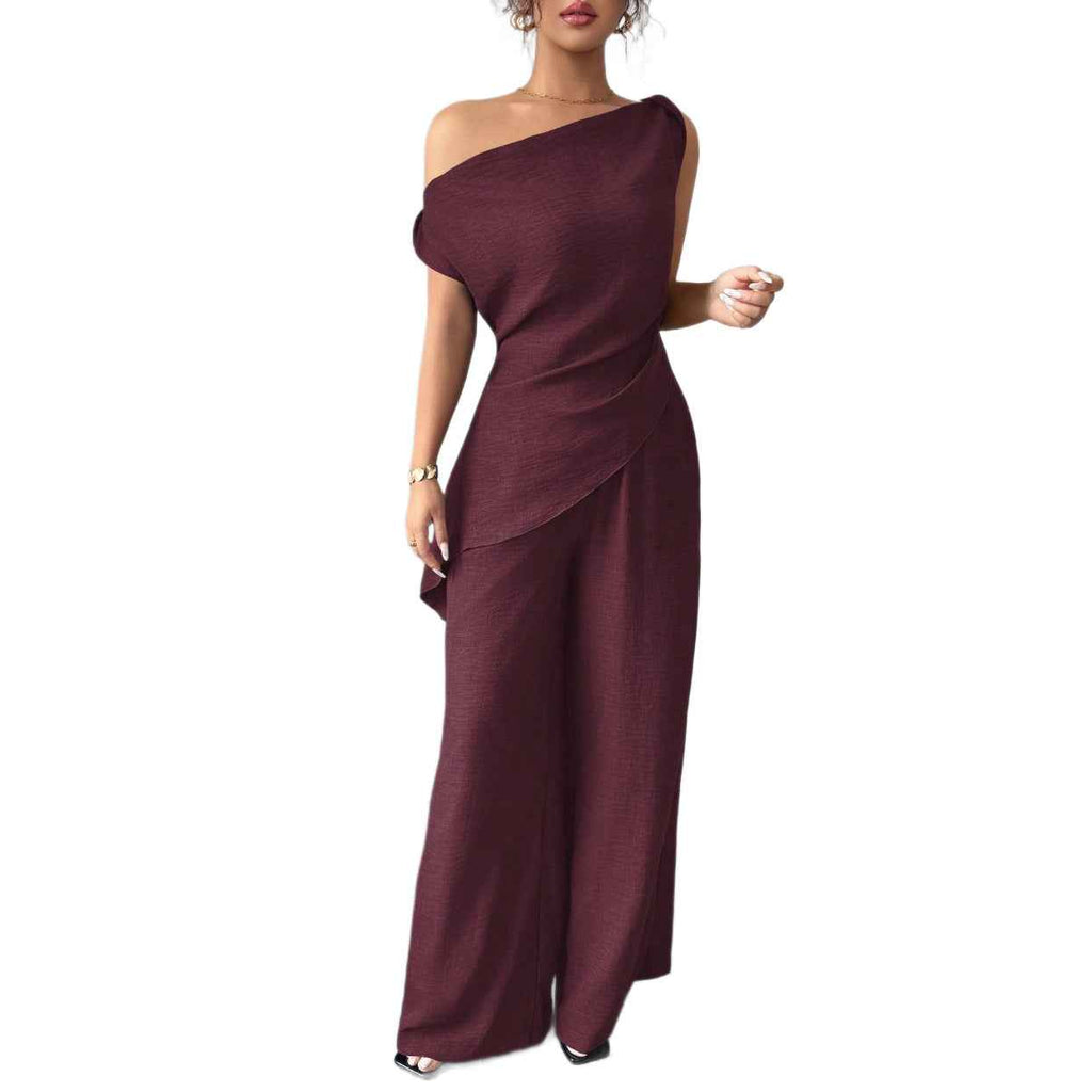 Off-Shoulder Sleeveless Top & Wide-Leg Pants Two-Piece Set
