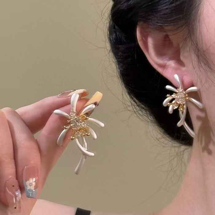 Dramatic Rhinestone Firework Studs, Unique Luxury Earrings, New For Daily Commute