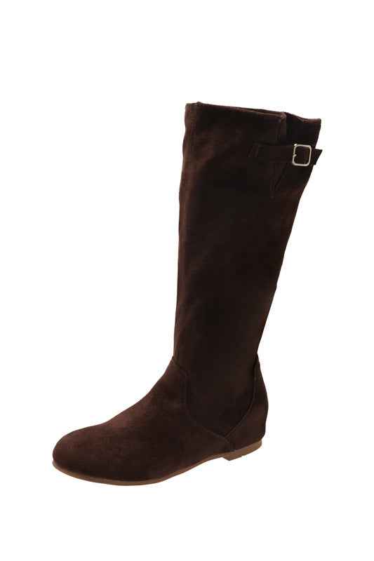 Pointed Toe Slip-On Boots — Chunky Low Heel, Buckle Detail, Korean Style