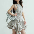Gray Sleeveless A-line Midi Dress with Asymmetric Hem