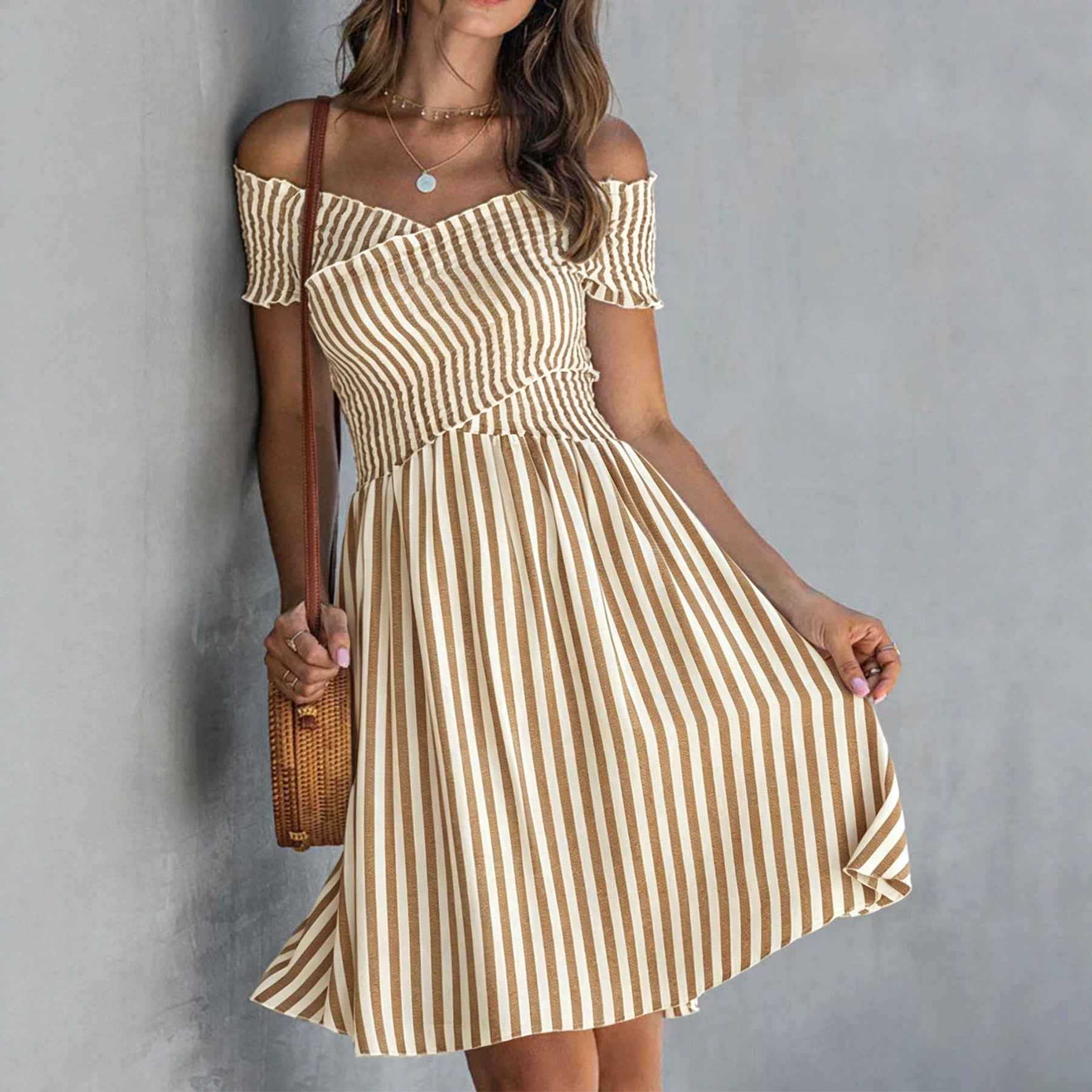 Suspender Strap Off-Shoulder Slim Midi Dress
