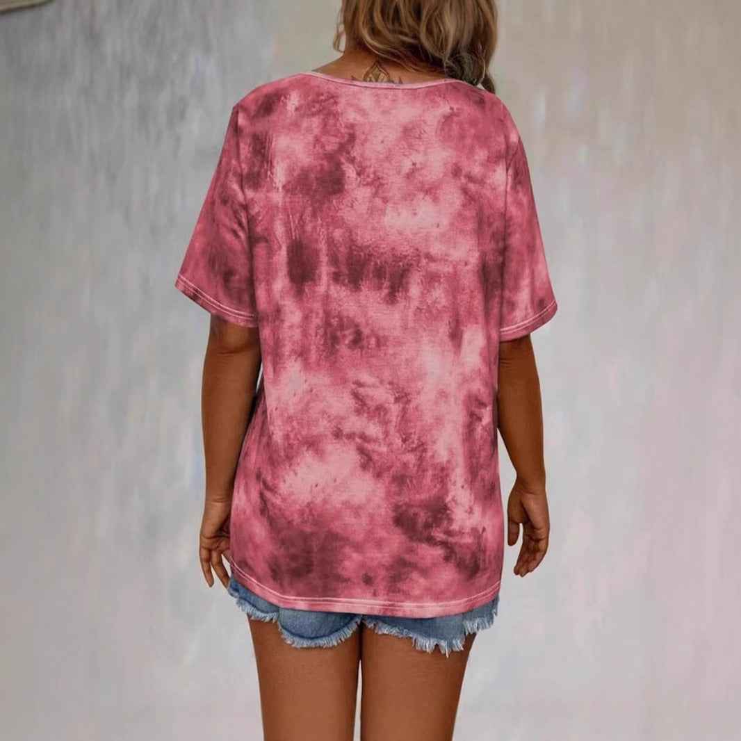 Tie-dye Printed Drawstring Casual Fashion Short-Sleeve T-Shirt