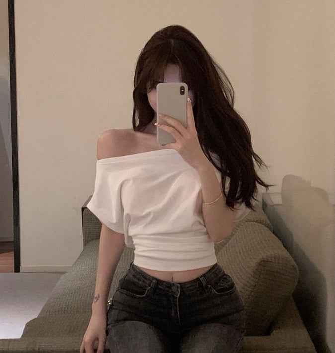 Women's Off-Shoulder Slash-Neck Cropped Top