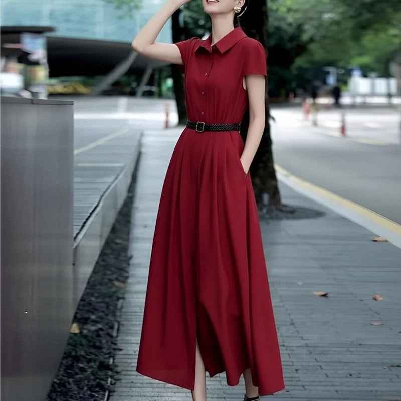 French-Style Solid Colour Form-Fitting Maxi Dress