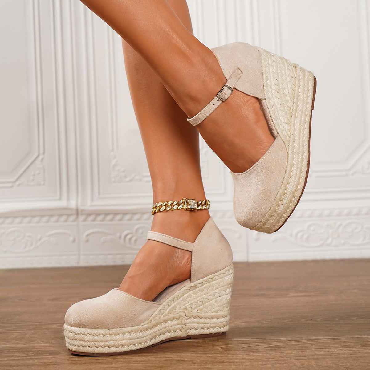 Women's Buckle-Strap Flat Sandals — Black & Apricot, EU 34–43