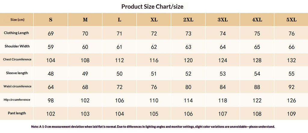 Women's Hooded Top and Trousers Set - S to 5XL top and trouser measurement chart